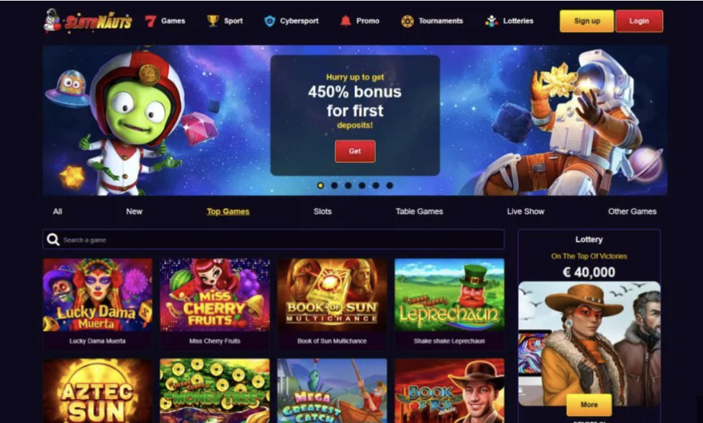 Image of SlotoNauts Casino webite