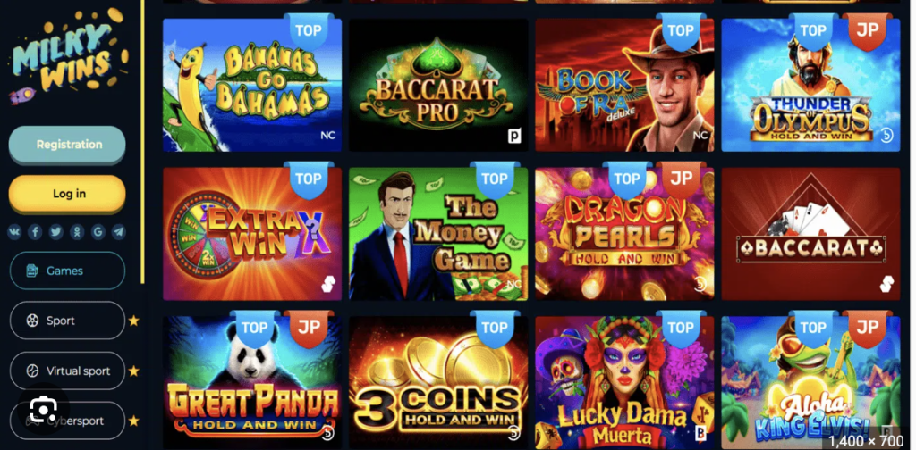 Image of milky Wins casino game options