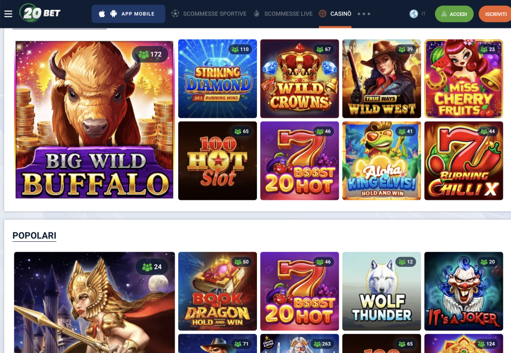 image of 20bet casino website