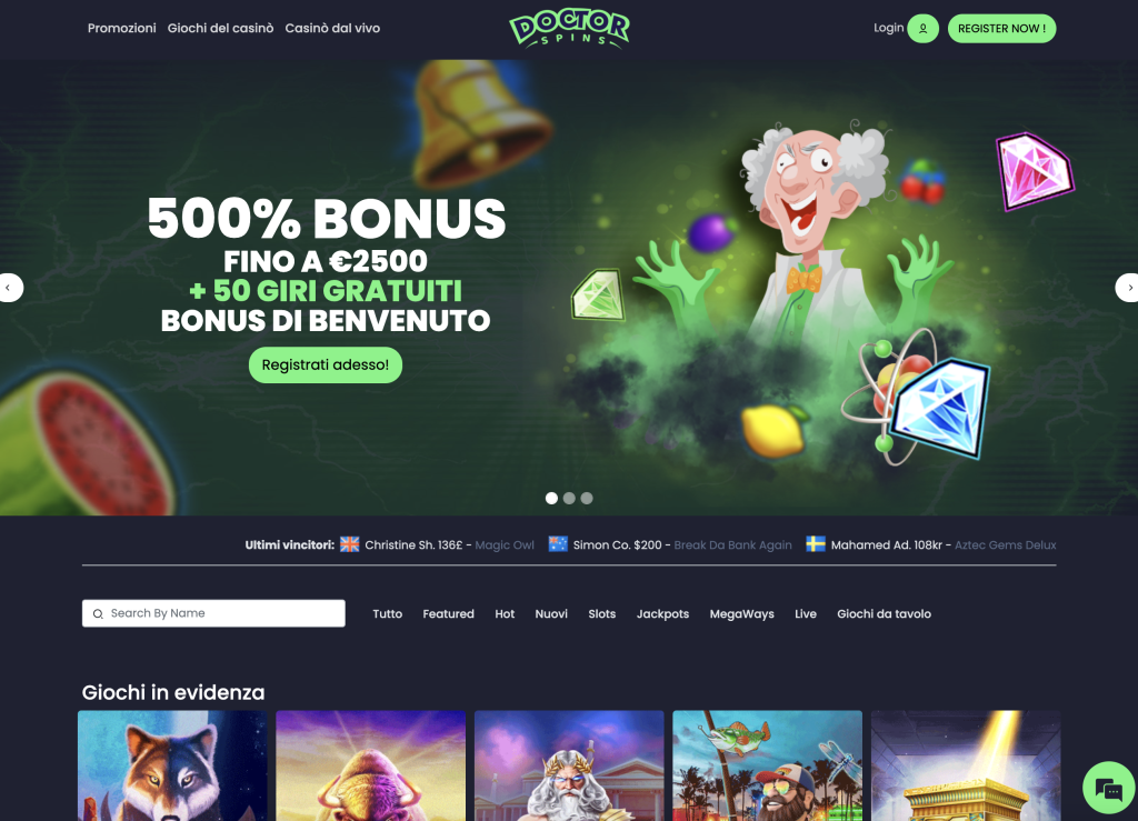 image of doctor spins casino website