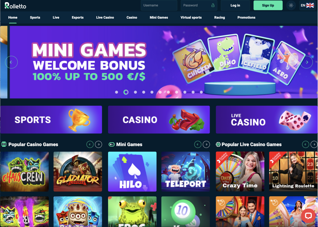 image of rolletto casino website