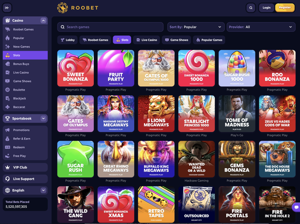 image of roobet casino website