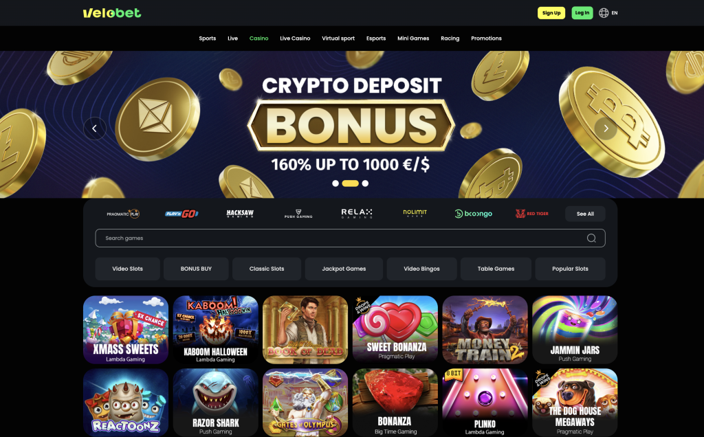 image of velobet casino website