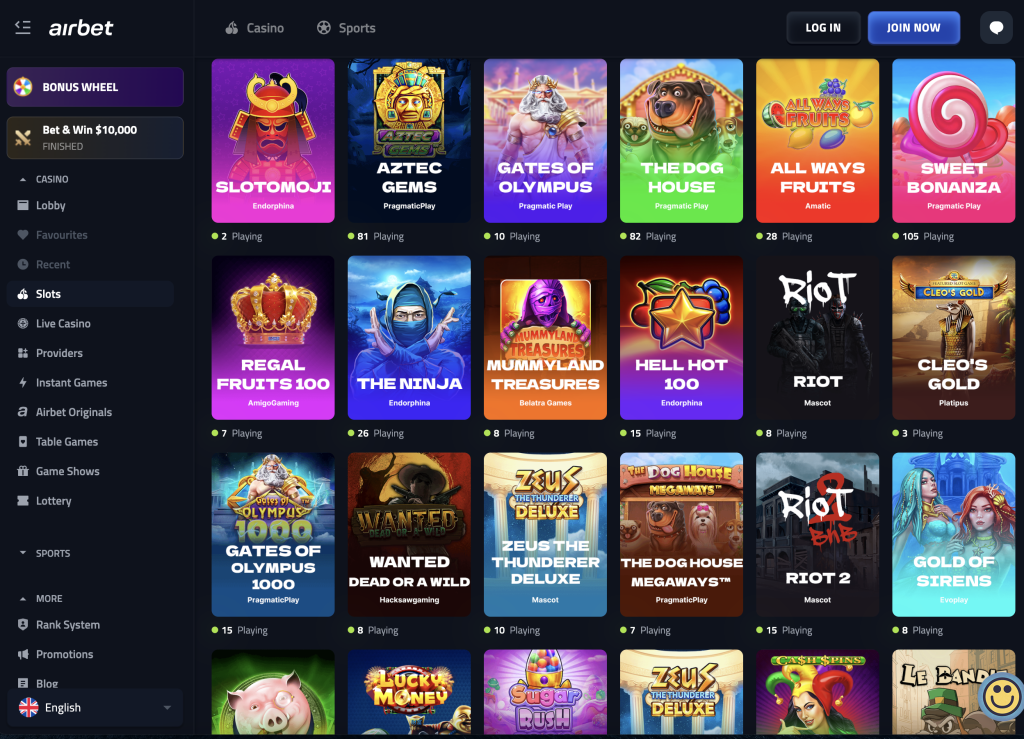 image of airbet casino website