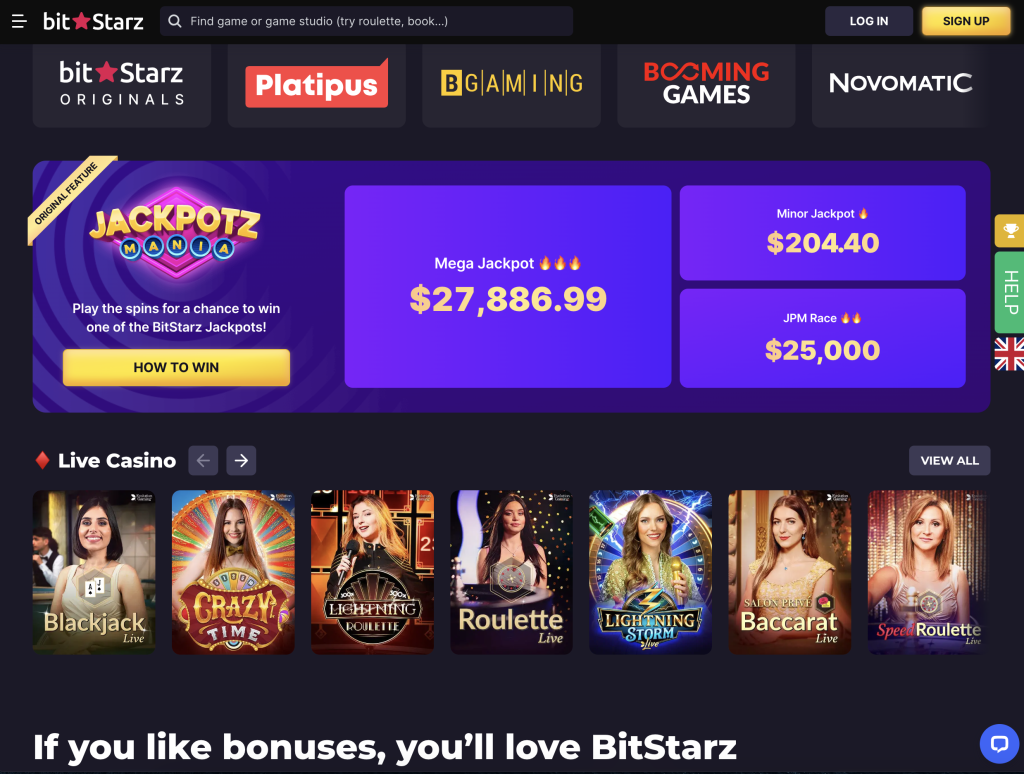 image of bitstarz casino website