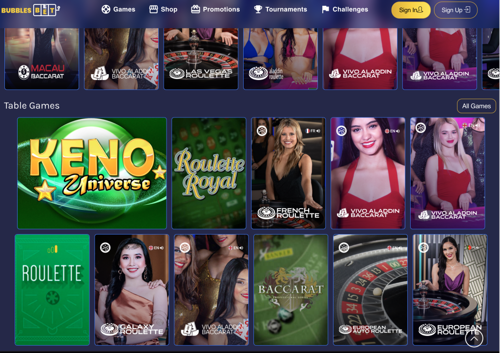 image of bubbles bet casino website