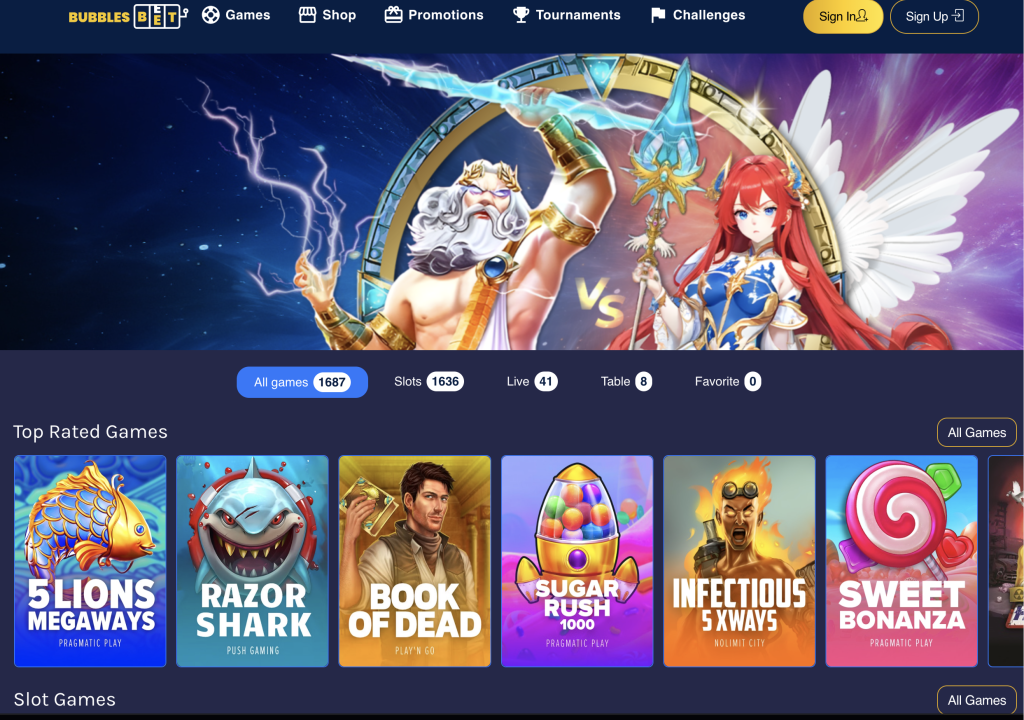 image of bubbles bet casino website