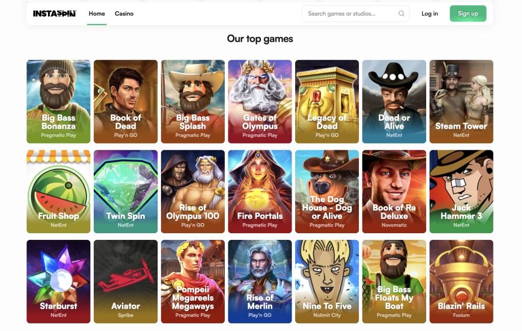 image of instaspin casino website