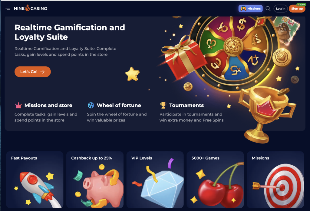 image of nine casino website