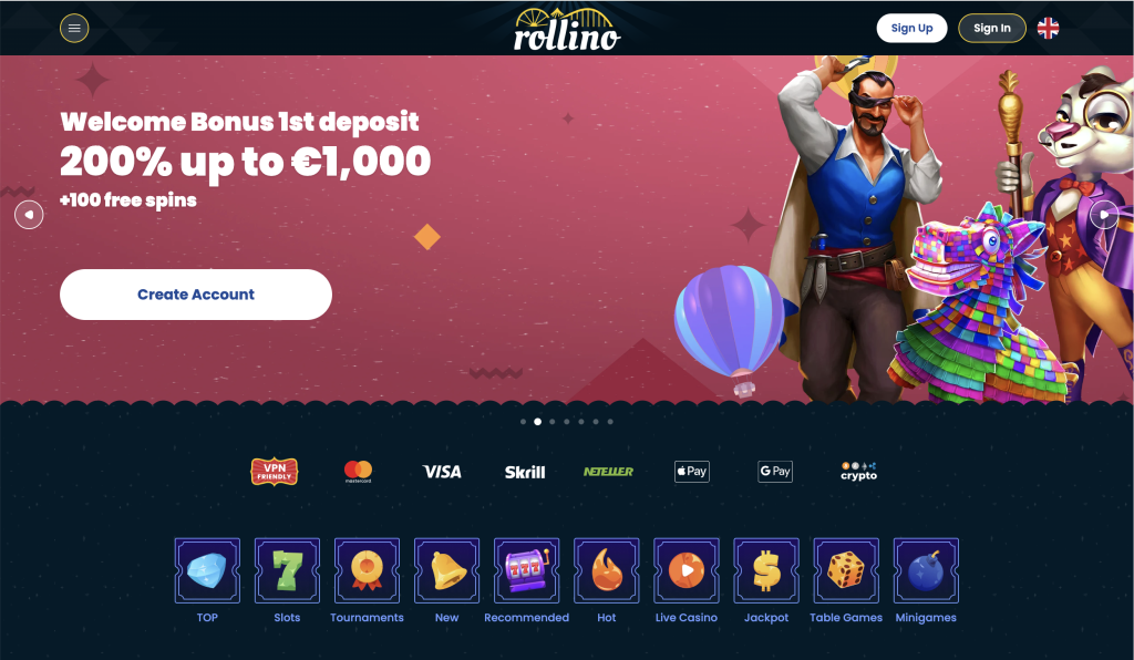 image of rollino casino website